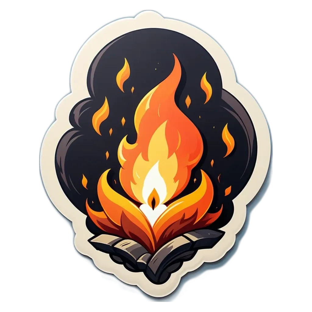 A sticker of a candle which is on a dark background.