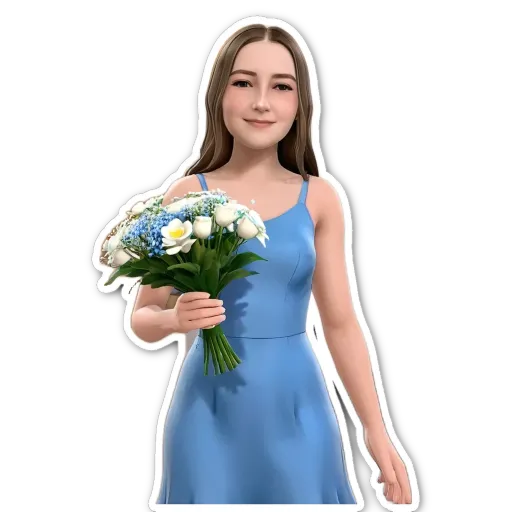 A woman holding a bouquet of flowers.