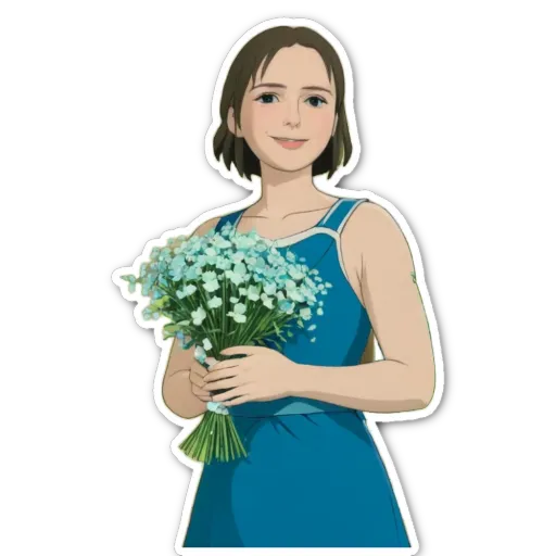 A woman holding a bouquet of flowers.