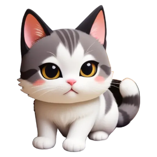A cat with a black nose and a pink nose is sitting on a black and white background.