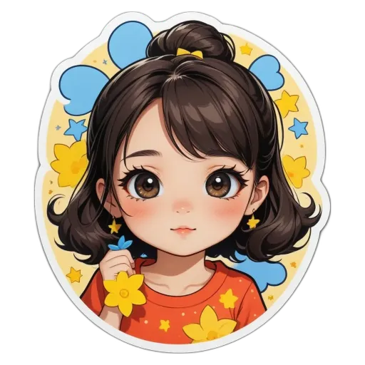 A girl with a sticker on her right of her face.