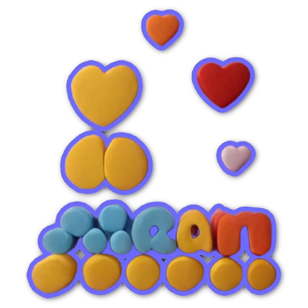 Stickers of different shapes that say "Mean" in yellow and orange on a black background.