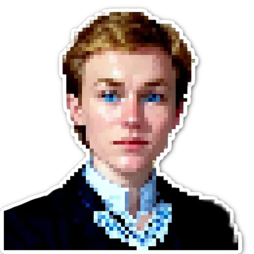 A boy wearing a blue shirt and black jacket with blue buttons.