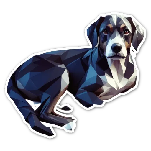 A dog sticker in black and white.