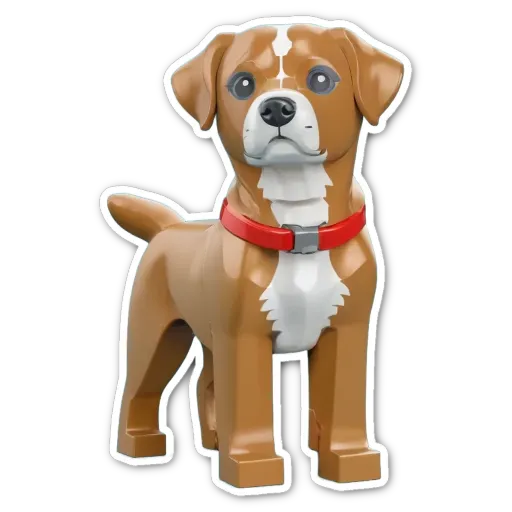 A lego dog with a red collar.