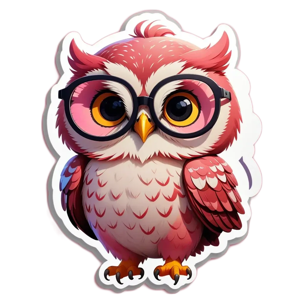 A cartoon owl that is wearing glasses.