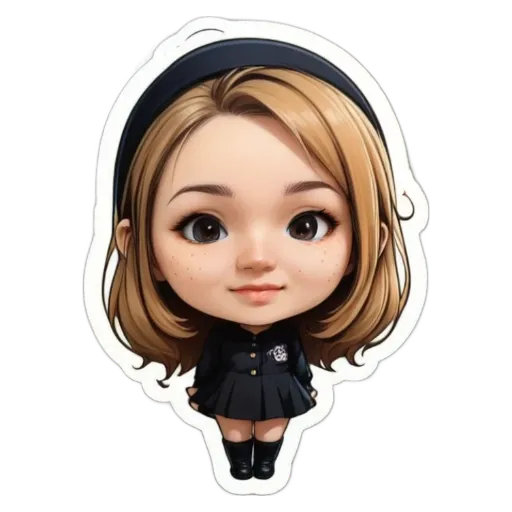A sticker of a girl with a uniform and a badge.