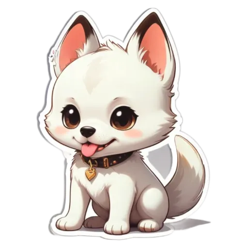 A cartoon dog with a tounge is sitting on the white background.