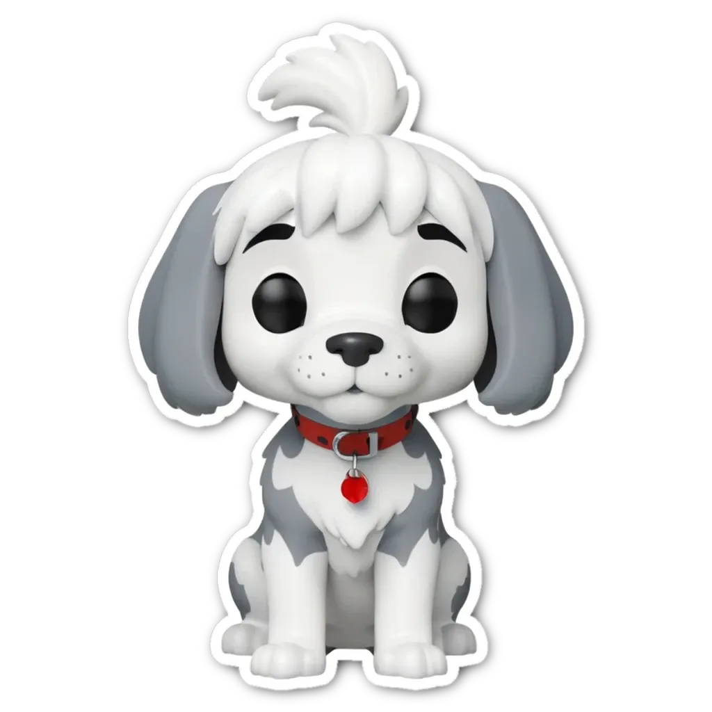 A dog that looks like poofy and has a red collar.
