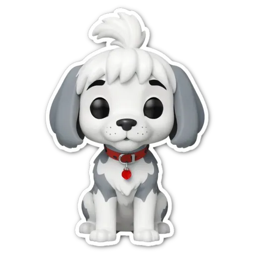 A dog that looks like poofy and has a red collar.