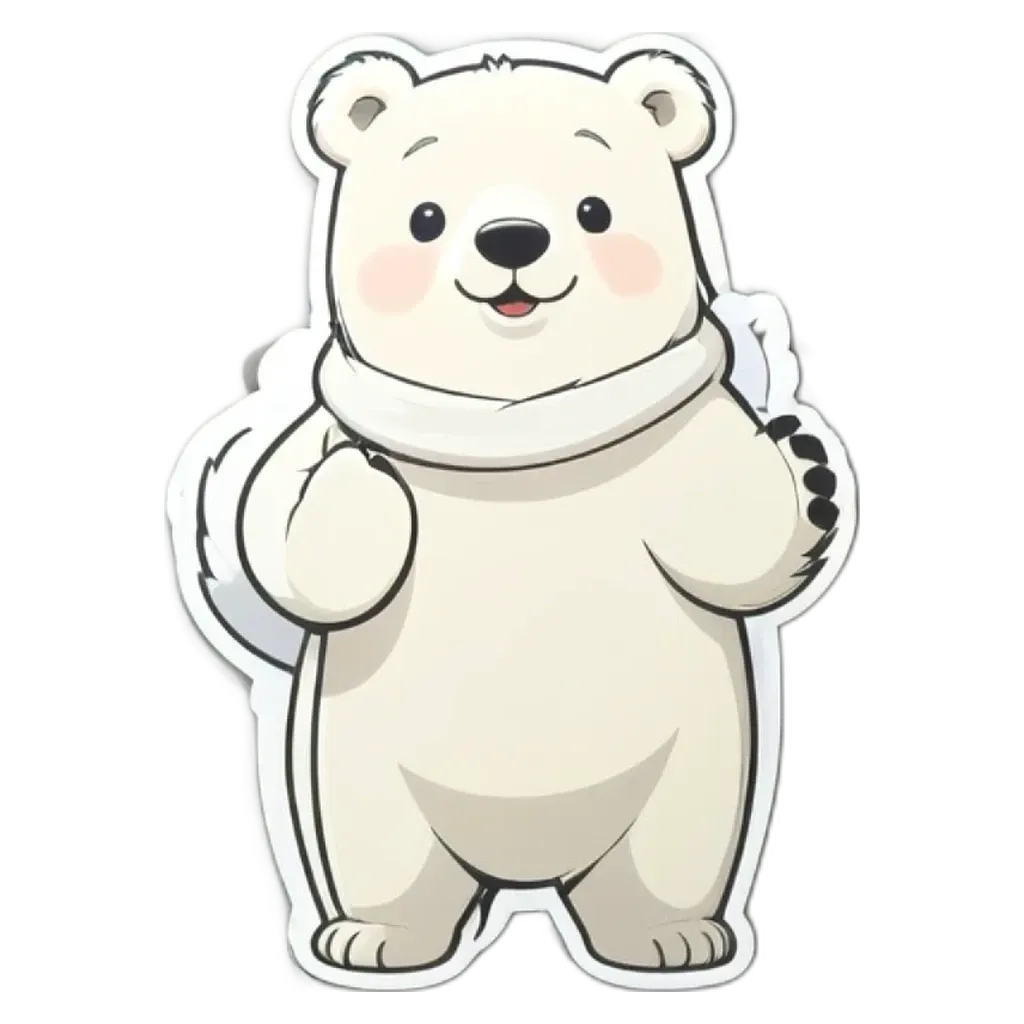 A polar bear sticker is showing a wave to the right of its paw.