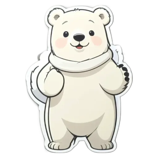A polar bear sticker is showing a wave to the right of its paw.