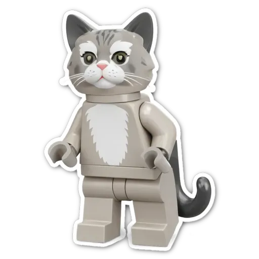 A cat made out of legos standing on a black background.