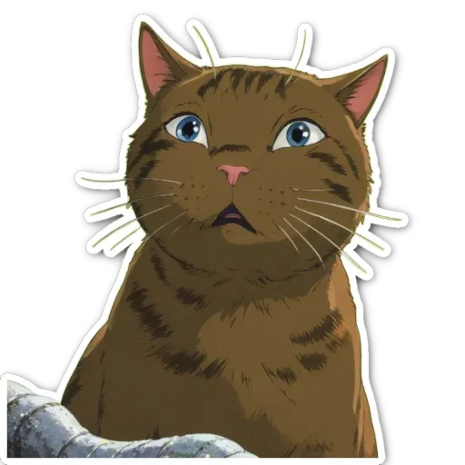 A cartoon cat with blue eyes is looking to the right.