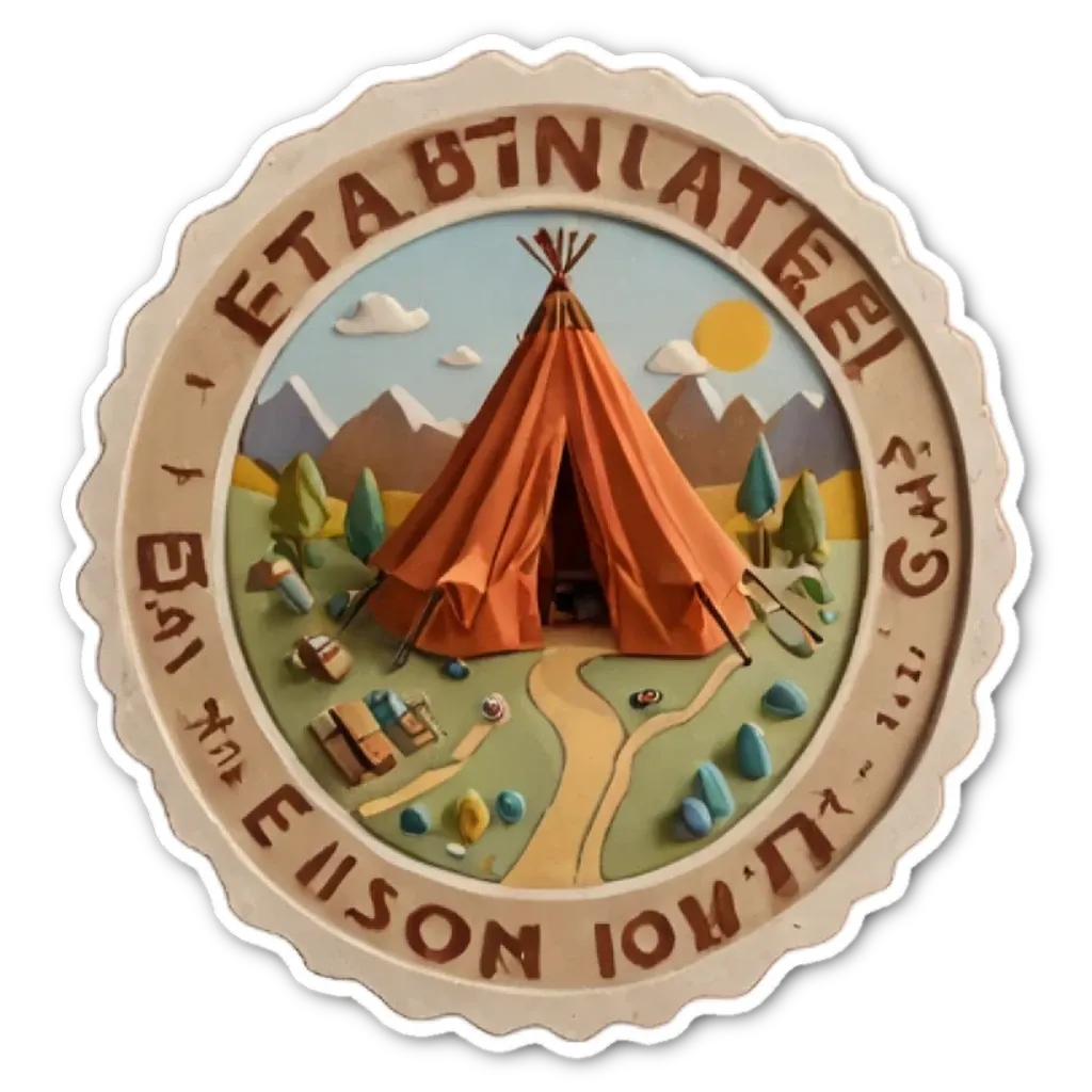 A sticker of a tent with the name Erickson on it.