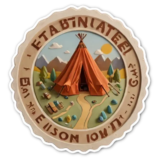 A sticker of a tent with the name Erickson on it.