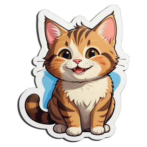 A cartoon cat with blue eyes is sitting on a black background.