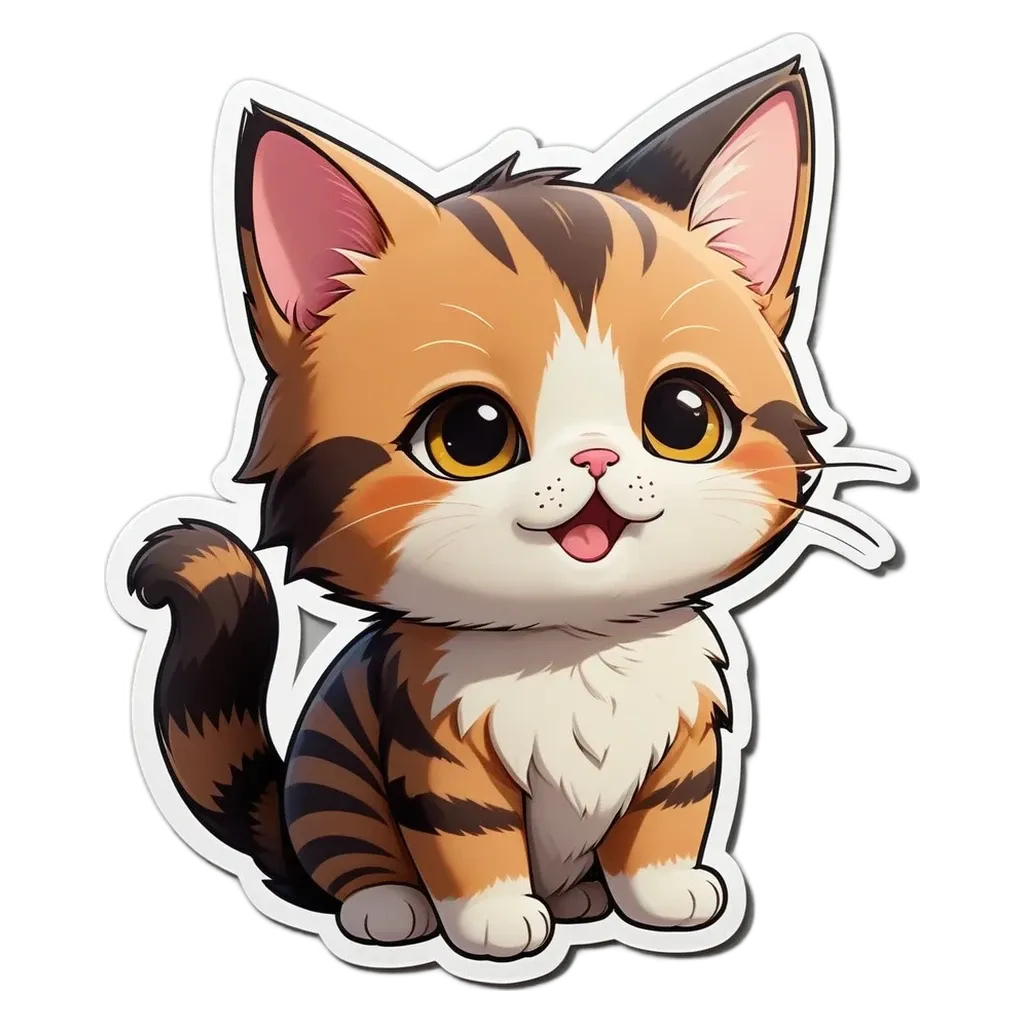 A cartoon cat with a black nose is sitting on a black and white background.