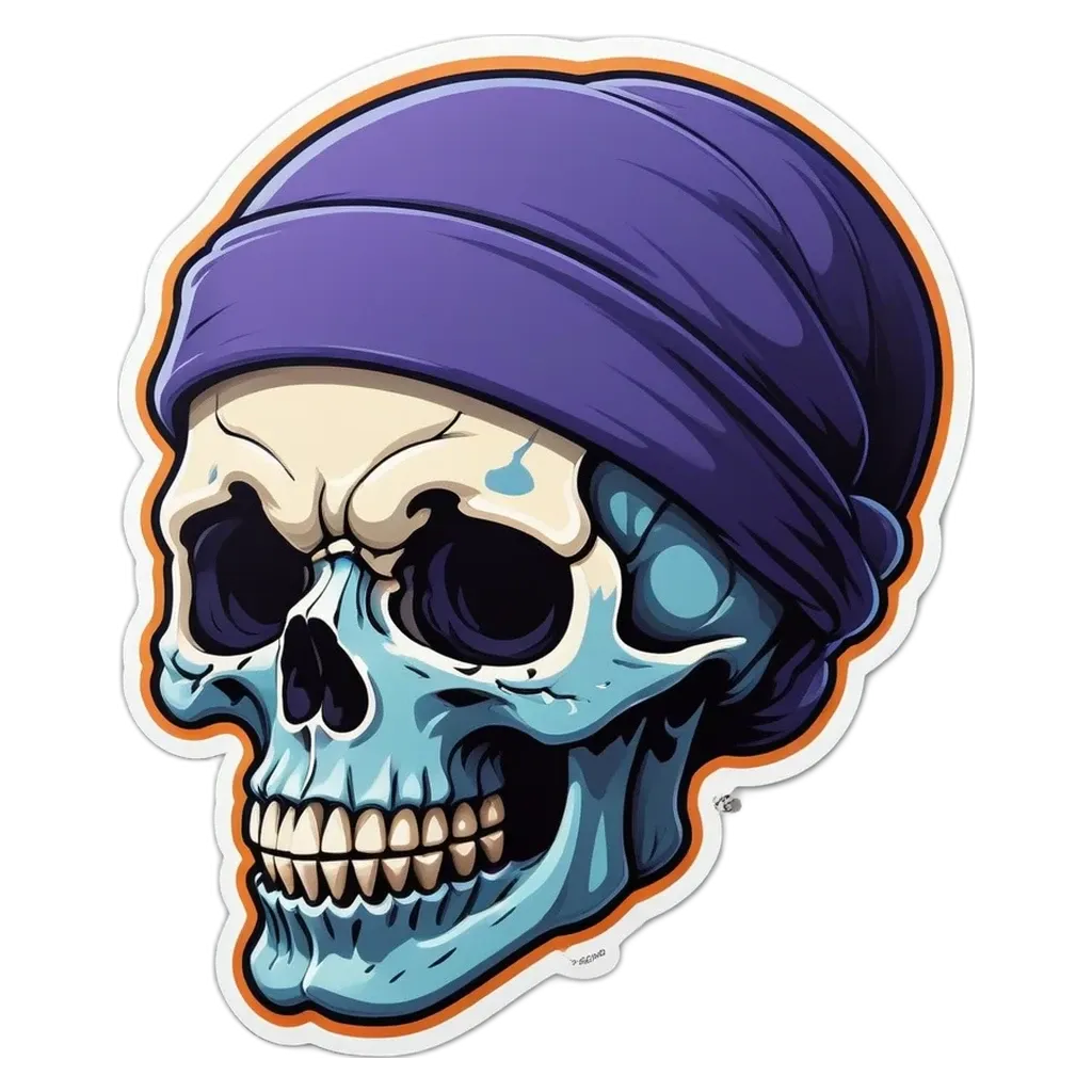 A skull with a bandana around its head is sticker.