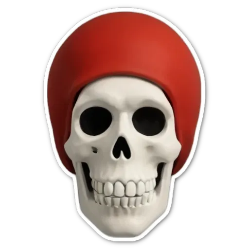 A red hat skull is staring at the camera.