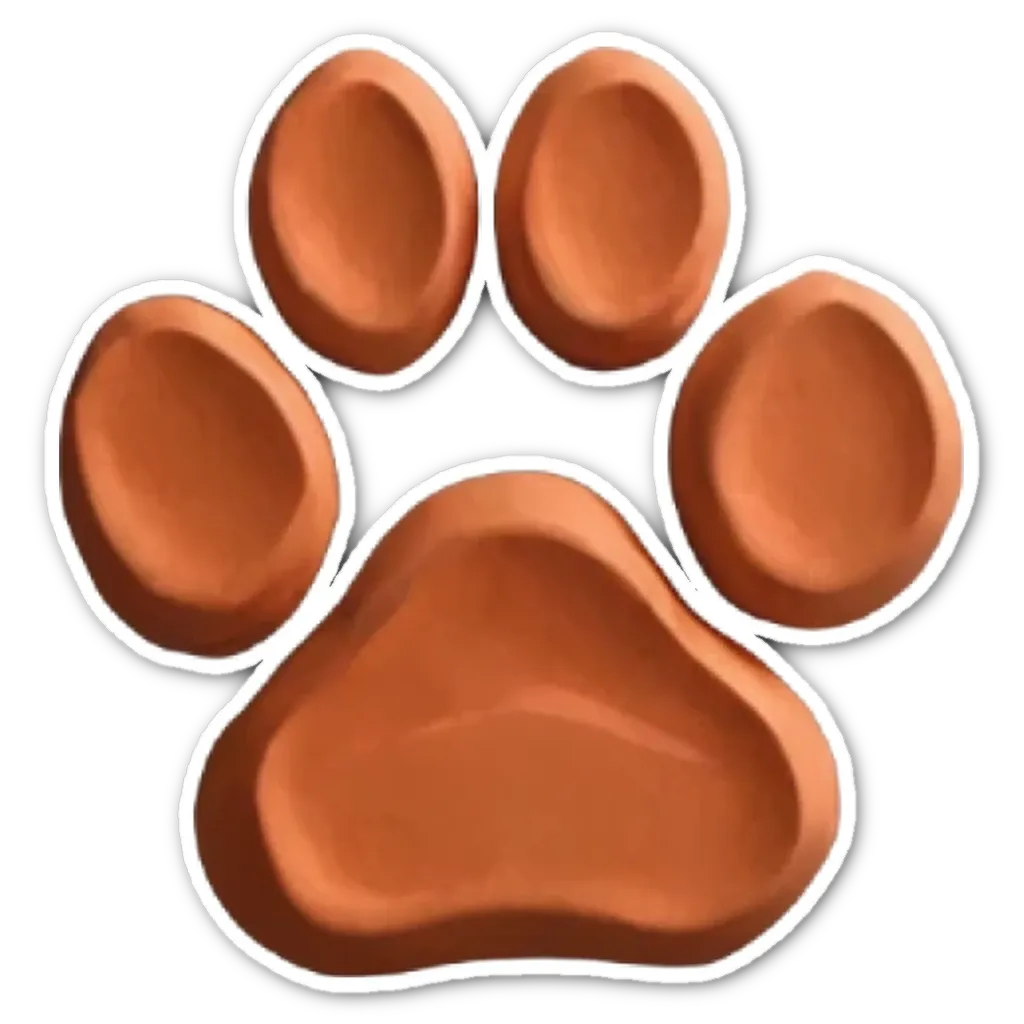 A sticker of a paw with the word Paws.