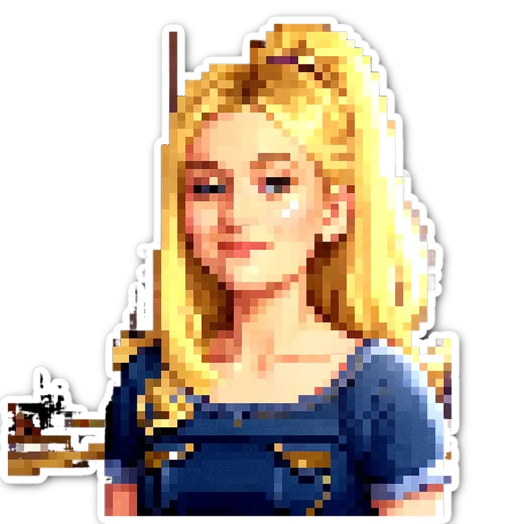 A girl with blonde hair is smiling and looking at the camera.