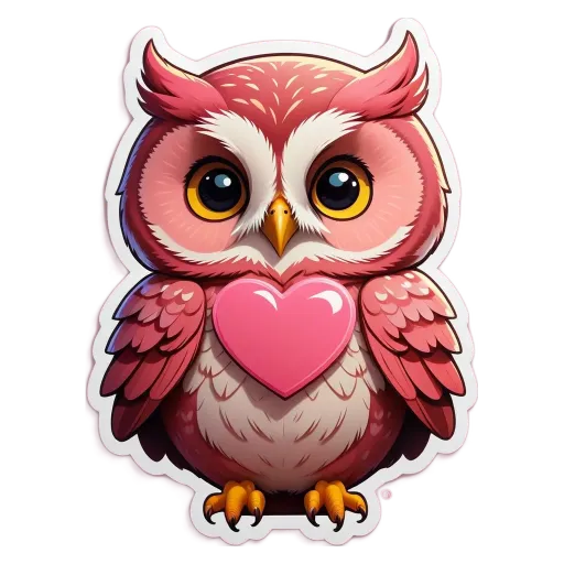 A cartoon owl with a heart is holding a pink heart as well.