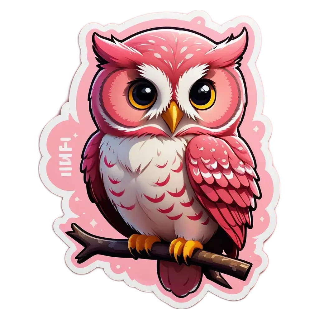 A cartoon owl is perched on a branch.
