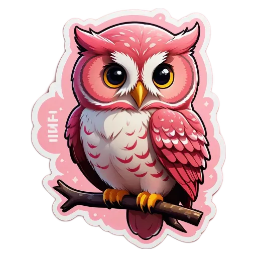 A cartoon owl is perched on a branch.