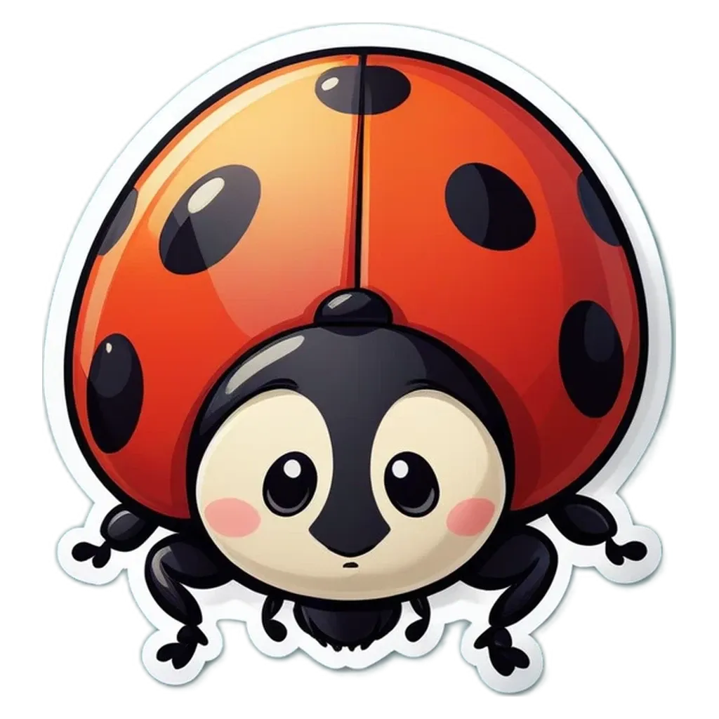 A cartoon picture of a ladybug with a black head and a pink body.