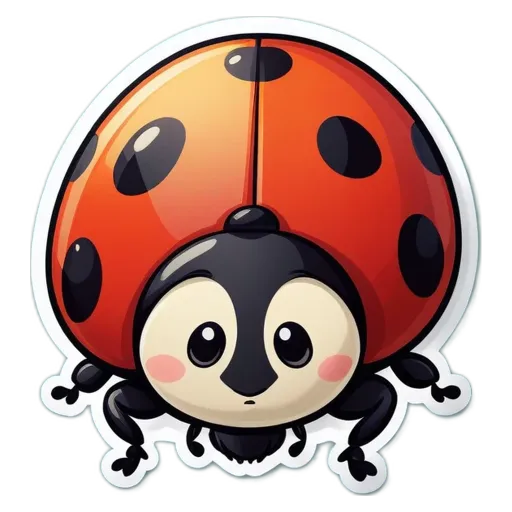 A cartoon picture of a ladybug with a black head and a pink body.
