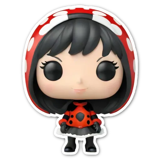A sticker of a pop figure that is red and black.