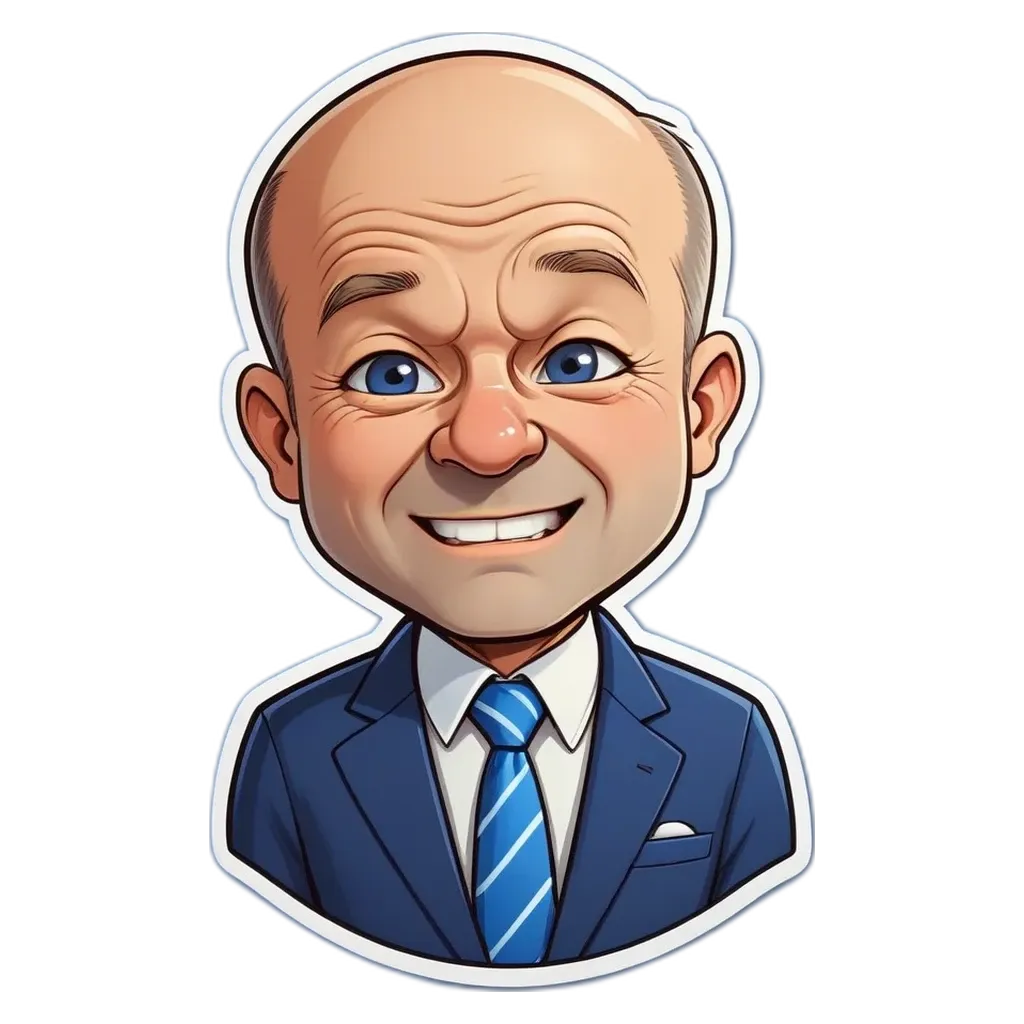 a cartoon picture of a man wearing a blue tie and a suit.