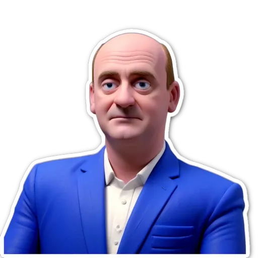 A very detailed and realistic man wearing a blue suit is staring at the camera.