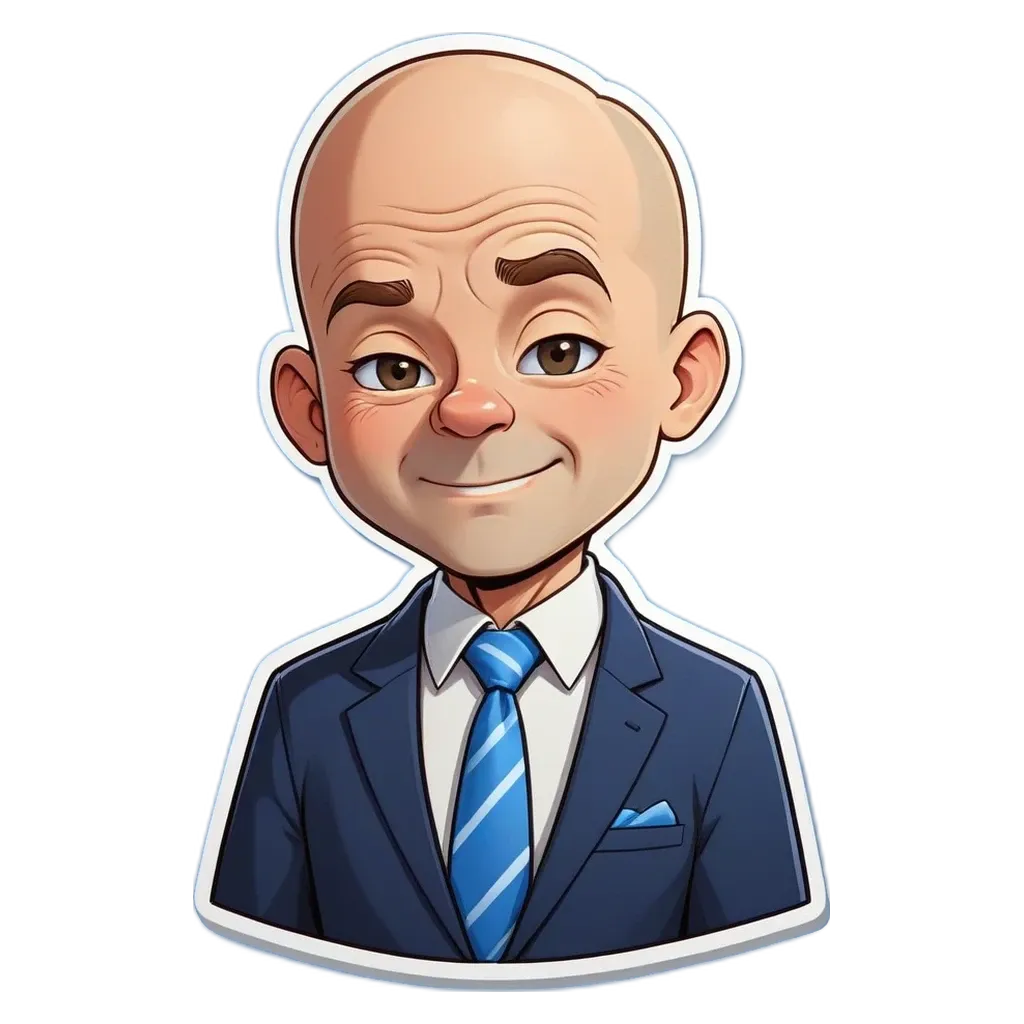A cartoon depiction of a man in a suit and tie.