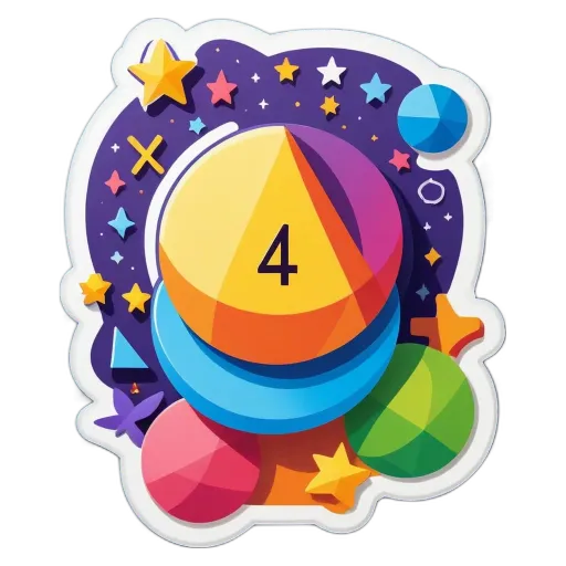 A colorful sticker with a number 4 in the center of a starry background.