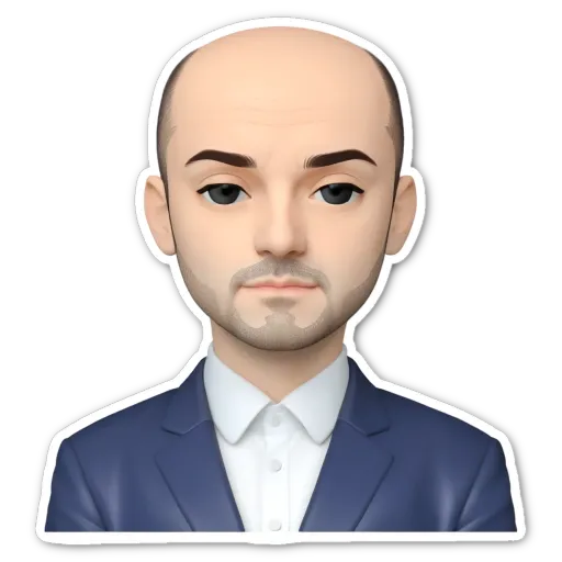 A sticker of a man with a beard and a blue suit.