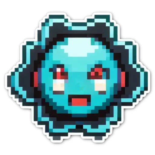 A very brief description of a blue robot sticker that is upset.