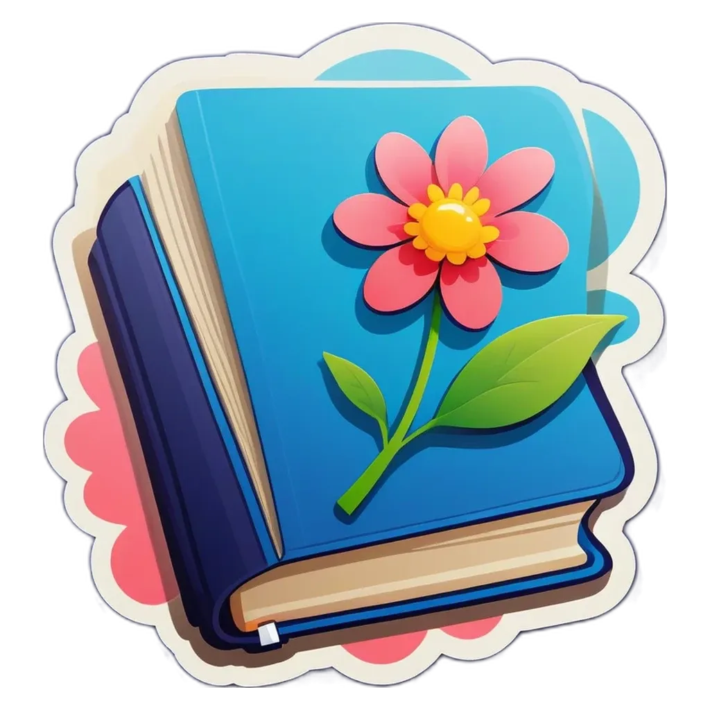 A book with a flower on the cover is displayed.