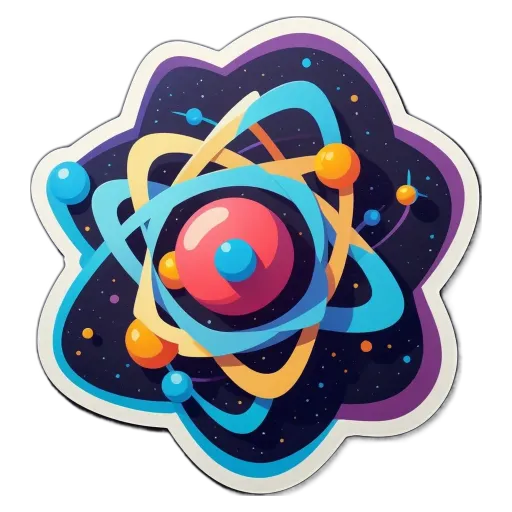 A space theme with a sticker of an atom with colorful balls in it.