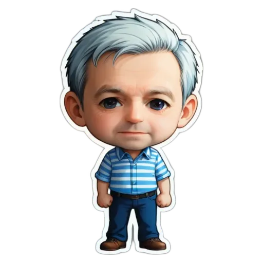 A sticker of an old man with gray hair.