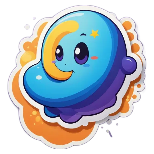 A blue character with a yellow star is in front of a black background.