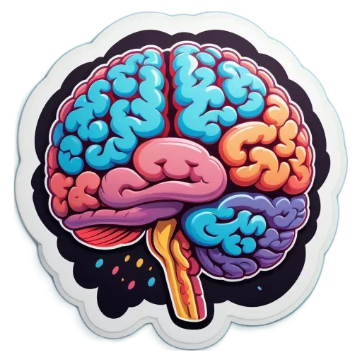 A colorful cartoon depiction of a brain.