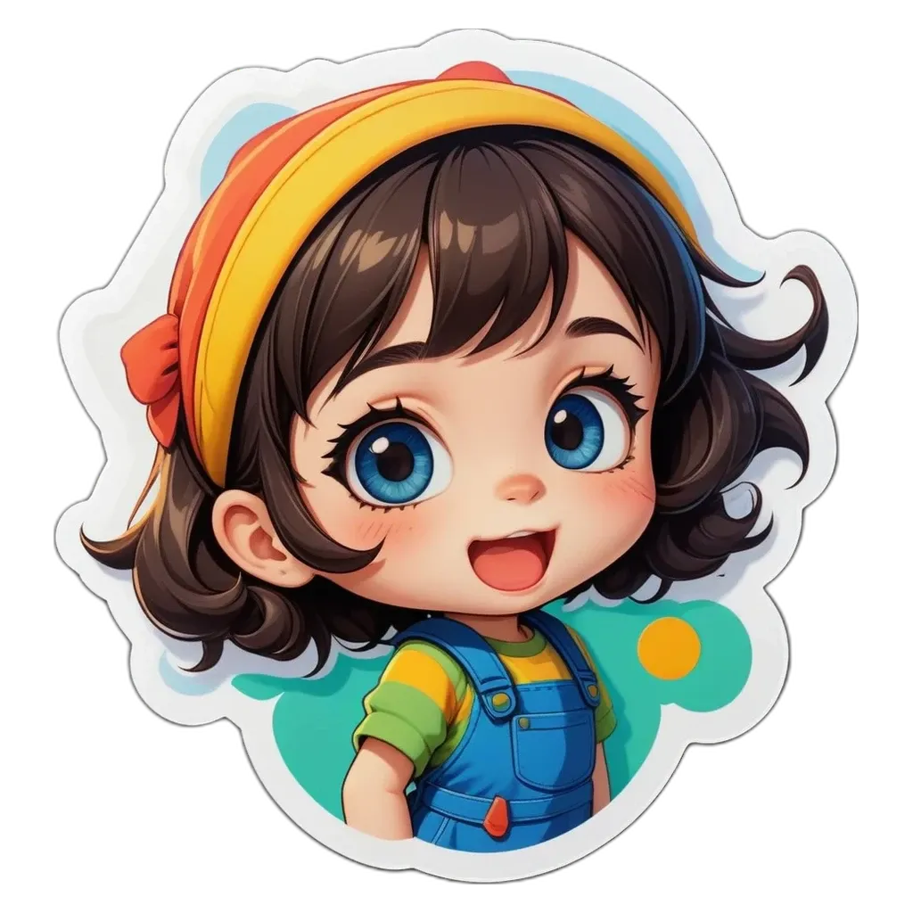 A cartoon girl wearing a yellow bandana and blue overalls.
