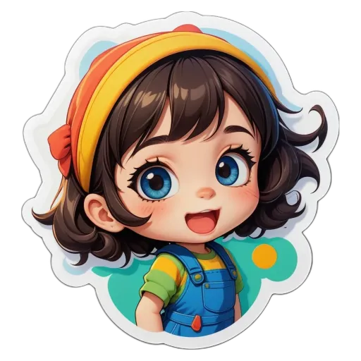 A cartoon girl wearing a yellow bandana and blue overalls.