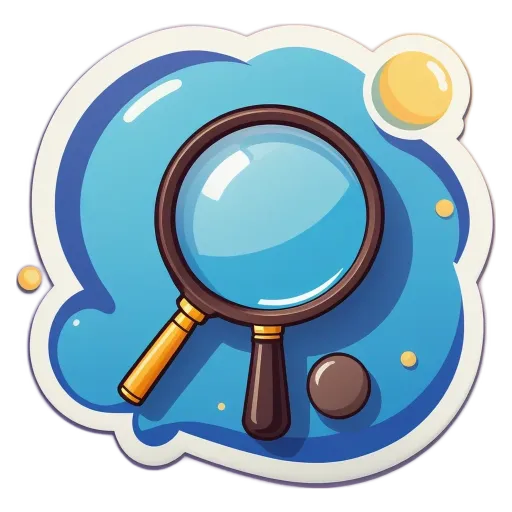 An image of a magnifying glass with two balls around the perimeter.