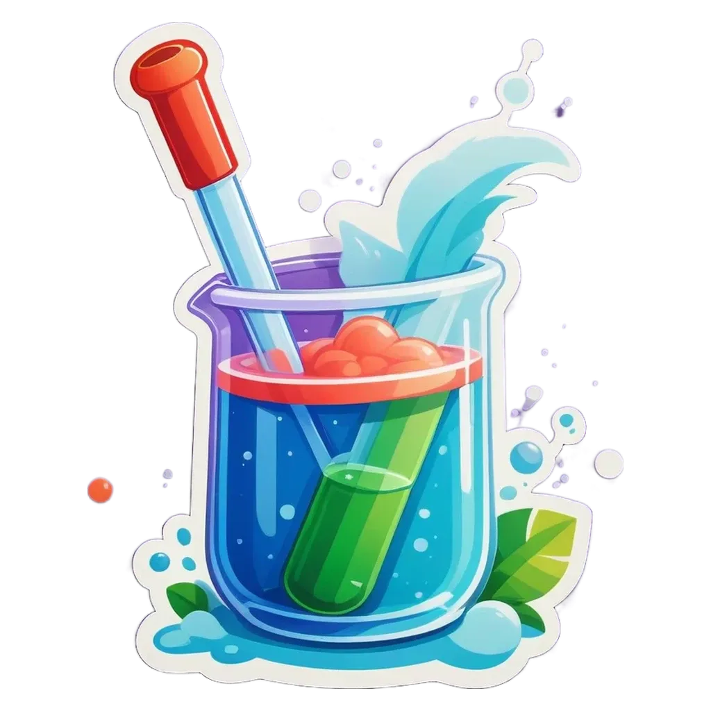 A cartoon depiction of a science experiment with a test tube and everything inside of it.