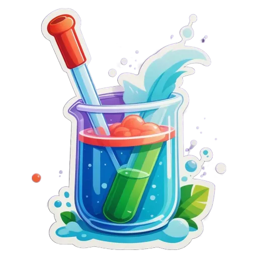 A cartoon depiction of a science experiment with a test tube and everything inside of it.