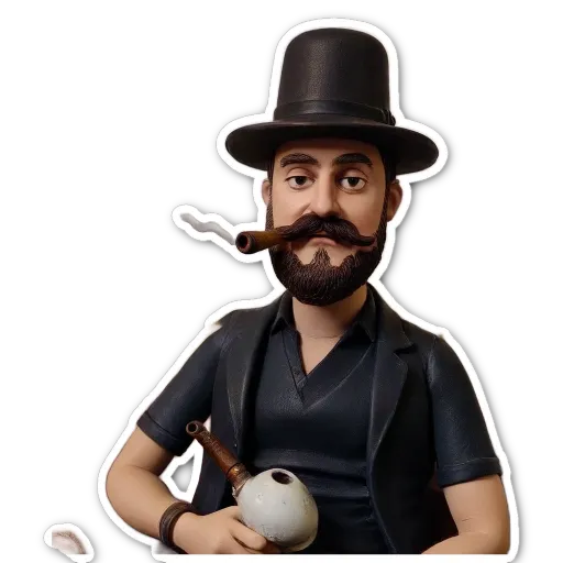 A man with a cigarette and a hat is holding an egg.