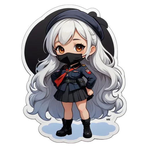 A girl in a uniform and a face mask.